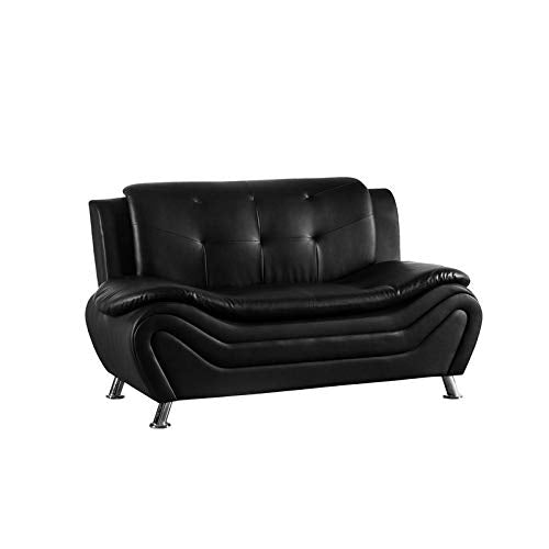 Pemberly Row Faux Leather Living Room Loveseat in Black