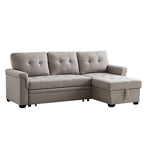 Lilola Home Sierra Light Gray Fabric Reversible Sleeper Sectional Sofa with Storage Chaise