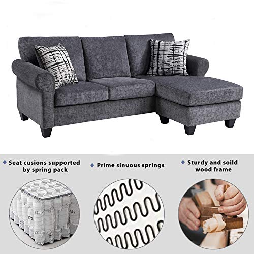 Convertible Sectional Sofa Couch with Reversible Chaise Lounge L-Shaped Upholstered Sofa Sets with Modern Linen Fabric Living Room Furniture