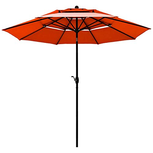 10 Ft 3 Tier Patio Umbrellas & Shade, Aluminum Wind Resistant Shade Umbrella Double Vented without Base-Burgundy