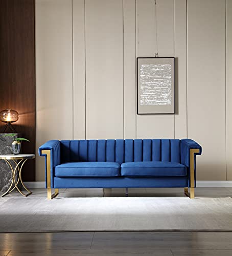 Mid-Century Channel Tufted Velvet Loveseat Sofa,Contemporary Upholstered Sofa Couch,Traditional Chesterfield Sectional Sofa with Scroll Arms & Stainless Steel Base for Living Room Bedroom Apartment