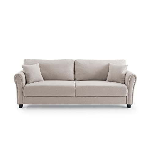 LCH Modern 85'' Sofa Linen Flared Arm Sofa with Pillowed Back Cushions Durable Upholstered Fabric,Beige White