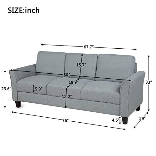 Merax Living Room Furniture, Modern Linen Fabric Upholstered Sofa Set with Thick Foam, 3-Seat, Gray