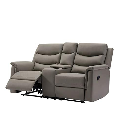 DNIEBW Recliner Loveseat Leather Recliner Set Reclining Sofa with Cup Holder 2 Seater Motion Sofa Recliner Couch with Console, 67.7 x 37.8 x 39.3 Inch (Grey)