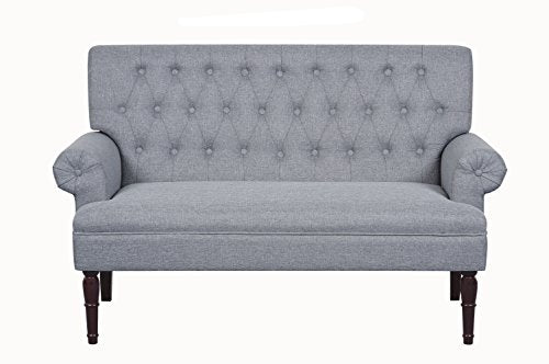 Container Furniture Direct Maguire Linen Upholstered Contemporary Classic Tufted Loveseat, Light Grey