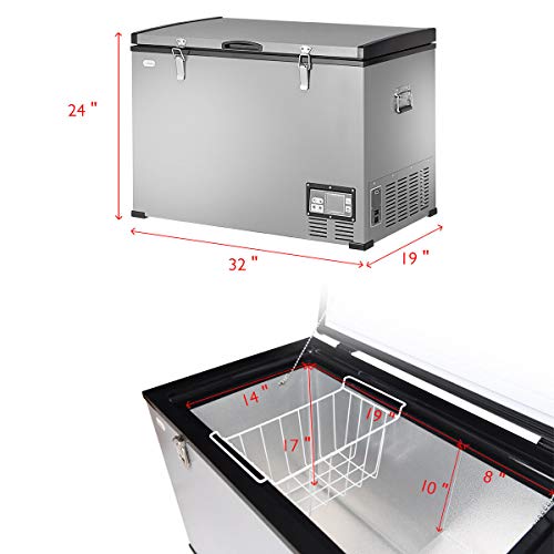 COSTWAY Chest Freezer, 100-Quart Compressor Travel Car Freezer, -0.4°F to 50°F, Portable and Compact Vehicle Electric Cooler Fridge, for Meat, Vegetable and Drinks, for Car, Home, Camping, Truck Party