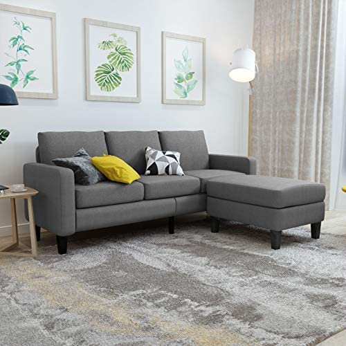 Mecor Modern Convertible Sectional Sofa Couch L-Shaped Couch w/Thick Cushion&Deep Seat w/Reversible Chaise Linen Fabric Mid-Century Upholstered Sofa for Living Room