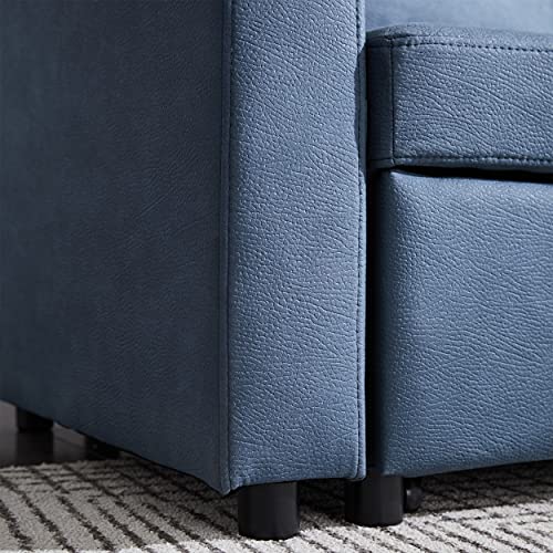 Sectional Sofa with Pull Out Bed, HABITRIO Solid Wood & Stone Fabric Upholstered Loveseat Sofa and Reversible Chaise Lounge w/Storage, Modern Design 85