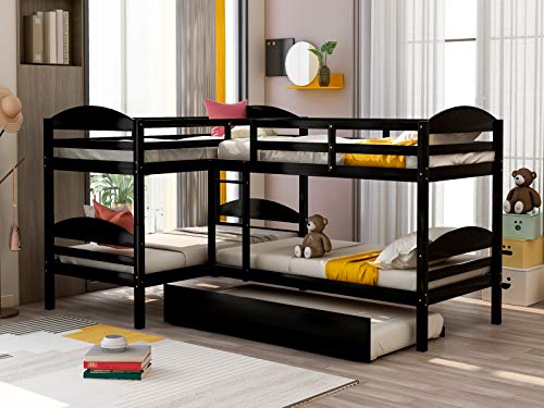 Harper & Bright Designs Twin L-Shaped Bunk Bed with Trundle, Can  be Divided into Two L-Shaped Beds, No Spring Box Needed (Espresso)