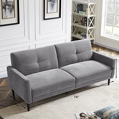 COCOLHOME Modern Sofa Couch, Linen Fabric Loveseat Sofa with Solid Wood Frame Legs for Living Room, Bedroom, Office and Apartment, Tool-Free Assembly (2715, Light Grey)