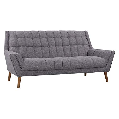 Armen Living Cobra Sofa in Dark Grey Linen and Walnut Wood Finish