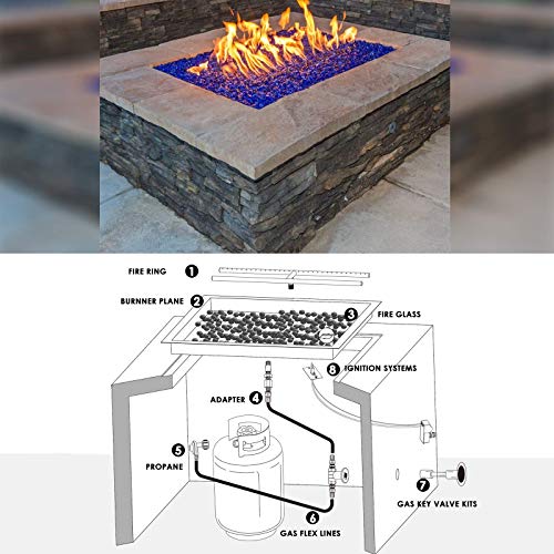 GRISUN 36 x 12 Inch Rectangular Stainless Steel Drop-in Insert Fire Pit Kit, H-Shaped Burner Pan with Update Spark Ignition Kit for Propane Fire Pit, Suitable for Indoor Outdoor Decoration