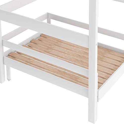 Twin Loft Bed, Wood Loft Bed with L-Shape Desk, Twin Size Bunk Bed with Storage Shelves and Ladder for Boys, Girls, Teens (White)