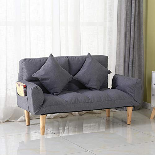 [Delivery Within 2-7 Days] Leisure Lazy Sofa Bed Couch Convertible Chair 4 in 1 Modern Style Wooden Leg Folding Game Recliner, with 2 Pillows and Movable Soft Armrests to Read and Watch TV to Relax