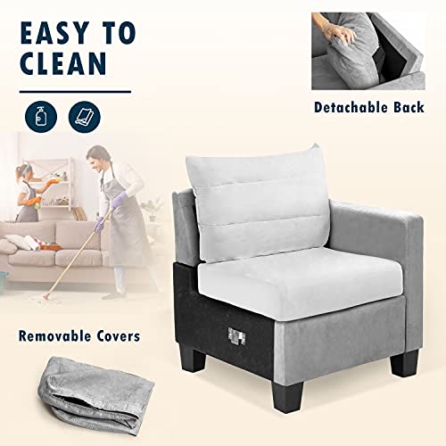 Flamaker Convertible Sectional Sofa L-Shaped Couch 3-seat Modern Fabric Reversible Sofa Couch (Light Grey)