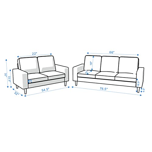 Modern Sofa Sets for Living Room 2 Piece, Upholstered 3 Seats Sofa Couch and Loveseat Set, for Living Room and Bedroom, Office (Grey)