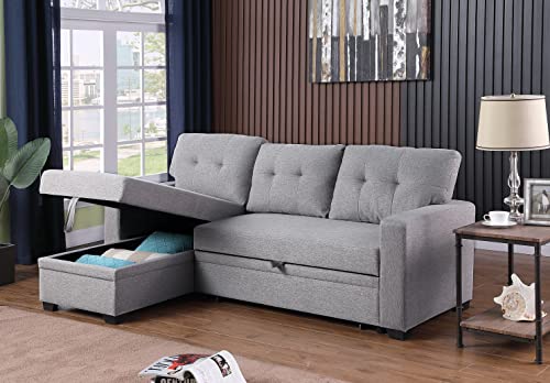 Devion Furniture Lenna Reversible Sectional Sleeper Sofa & Chaise, Light Gray