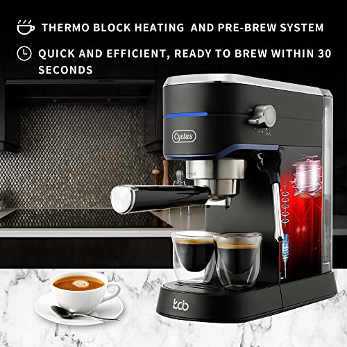 CYETUS Espresso Machine for Home Barista CYK7602, Milk Steam Frother Wand, for Espresso, Cappuccino and Latte, Black