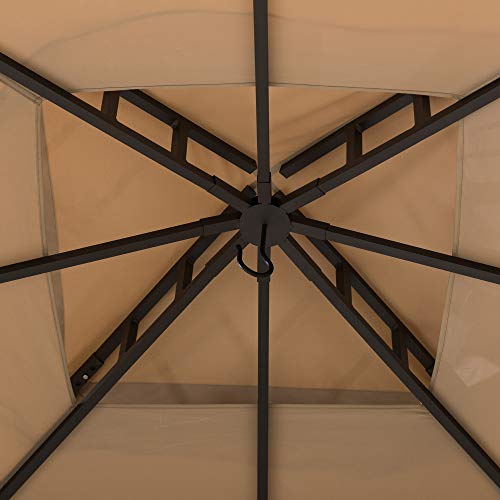 Sunjoy A101011700 Cristina 12x12 ft. Steel Gazebo with 2-Tier Hip Roof, Tan and Brown