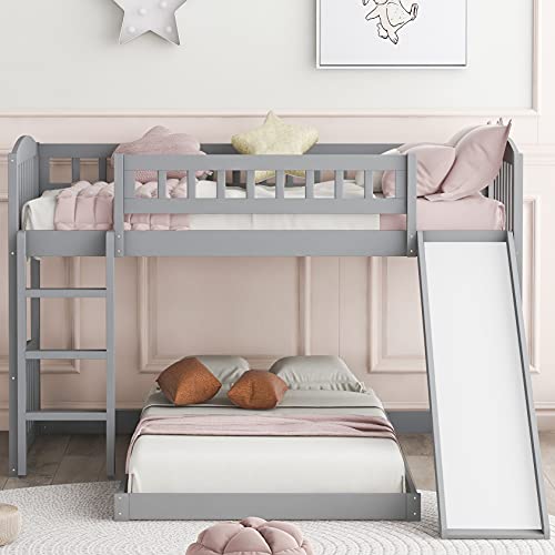 Twin Bunk Beds with Slide for Kids, Low Profile Bunk Beds with Built-in Ladder, No Box Spring Needed