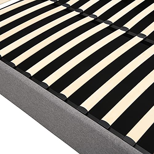 Queen Upholstered Platform Bed with Gas Lift up Storage, Queen Bed Frame with Storage Underneath and Tufted Headboard, Wooden Platform Bed with Hydraulic Storage System (Queen Bed, Gray )