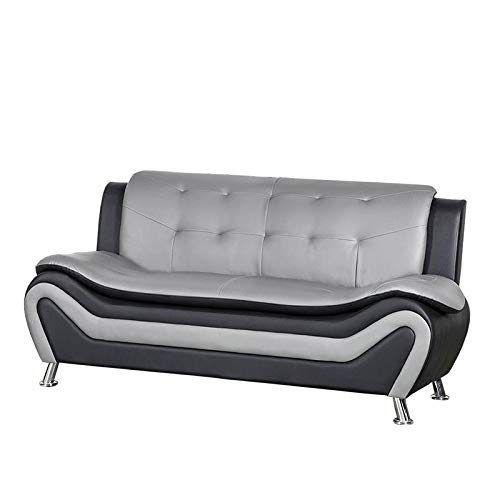 2 Piece Living Room Set with 2 Tone Sofa and Armchair in Black/Gray