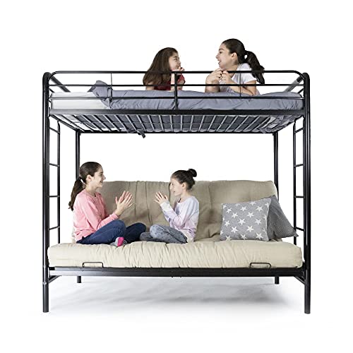 DHP Twin-Over-Futon Convertible Couch and Bed with Metal Frame and Ladder - Black