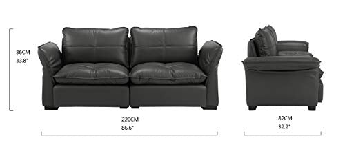 Classic Living Room Tufted Leather Sofa with Adjustable Arm Rests (Grey)