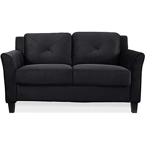 BOWERY HILL Microfiber Loveseat Couch in Black
