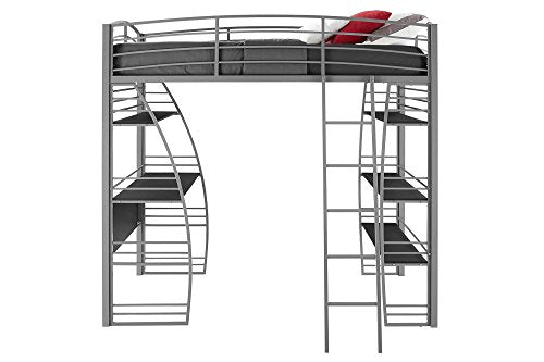 DHP Studio Loft Bunk Bed Over Desk and Bookcase with Metal Frame - Twin (Gray)