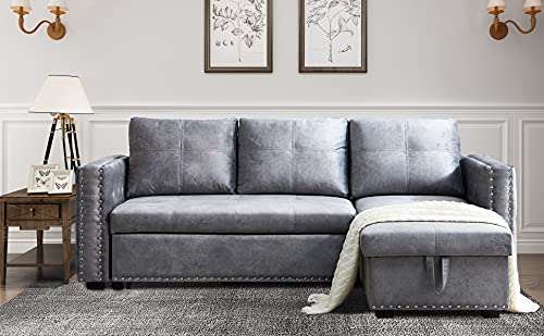 Couches for Living Room,Pull Out Sofa Bed Sectional Sleeper with Storage (Gray, 91×64)