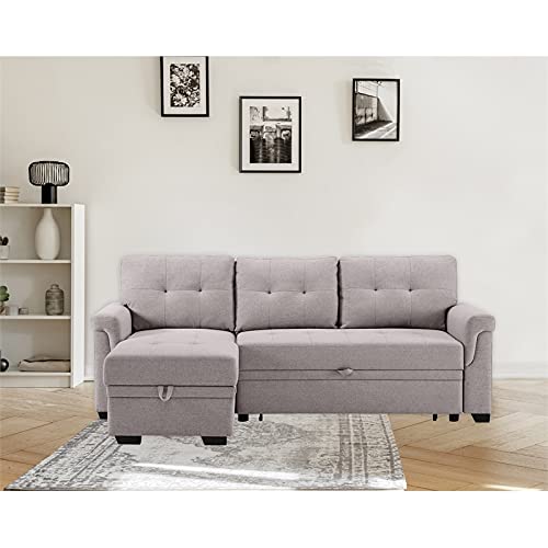 Lilola Home Sierra Light Gray Fabric Reversible Sleeper Sectional Sofa with Storage Chaise