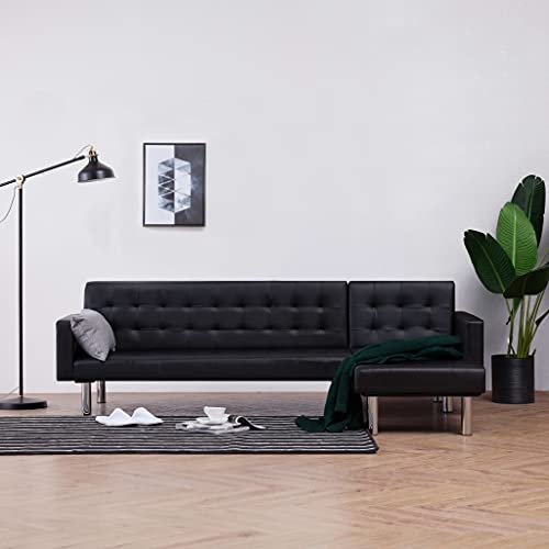 L-Shape Sectional Sofa,Tufted Faux Leather 3 Seat Sofas Sleeper,Modern Sofa Corner Couch Set for Small Space,Home,Black