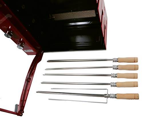 Brazilian Flame BG-05LXK-RED Red Brazilian Gas Rotisserie Grill with 5 Skewers and Upper Tray