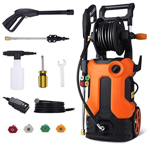 mrliance 3800PSI Electric High Pressure Washer 2.8GPM Power Washer 2000W High Pressure Washer Cleaner Machine with Spray Gun, Hose Reel, Brush, and 4 Adjustable Nozzle（Orange）