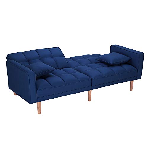 Futon Sofa Bed Sleeper Loveseat,JULYFOX 2 Position Recliner Couch Tufted Upholstered Fabric Sofa with Armrest 2 Throw Pillows Heavy Duty Design-Blue