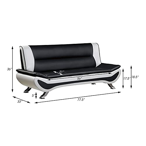 Lexicon Arques Two Tone Faux Leather 2-Piece Living Room Sofa Set, Black and White