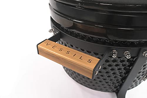VESSILS Kamado Charcoal BBQ Grill – Heavy Duty Ceramic Barbecue Smoker and Roaster with Built-in Thermometer and Stainless Steel Grate