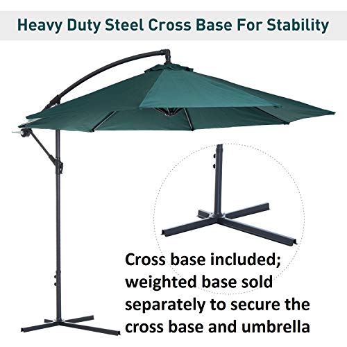 Outsunny 10' Cantilever Hanging Tilt Offset Patio Umbrella with UV & Water Fighting Material and a Sturdy Stand, Green