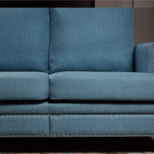 Top Space Loveseat Sofa Modern Upholstered Couch Rivet Style Mid Century Loveseats Casual Arm Chair Living Room Small Space Linen Fabric Furniture(1 PC-2, Blue)
