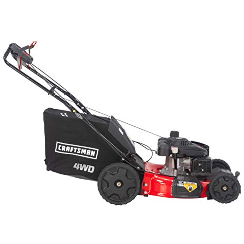 Craftsman CMXGMAM201212 12A-N2M7791 21-in. All-Wheel-Drive 3-in-1 Gas Push Lawn Mower-196cc OHV Engine-Bagger Included, Red