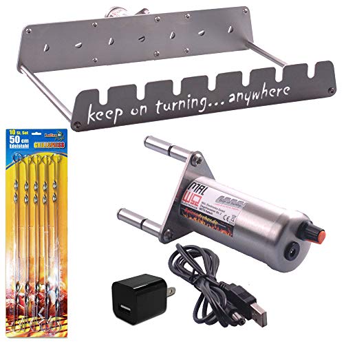 Keep on Turning 7 Skewer Automatic Rotating Rotisserie Grill Rack BBQ Attachment for Weber GoAnywhere with Adjustable RPM Motor Stainless Steel incl. 10 Skewers