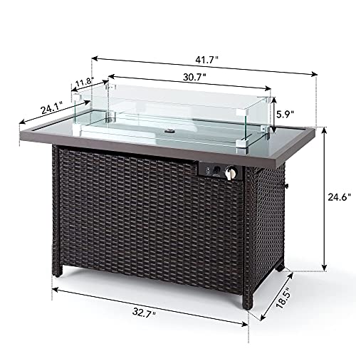 PAMAPIC Outdoor Fire Pits, 42 Inch 50,000 BTU Auto-Ignition Propane Fire Pit Table with Glass Wind Guard,Outdoor Fire Tables for Garden Patio Backyard Deck Poolside