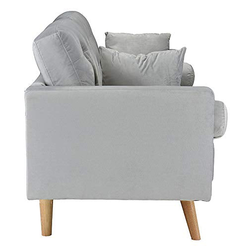 Casa Andrea Milano LLC Mid Century Modern Tufted Upholstered Fabric Sofa Couch, Light Grey Velvet