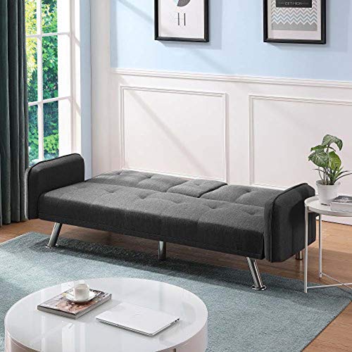 2 in 1 Fabric Sofa Couch,Fabric Sleeped Sofa Bed (Dark Gray)