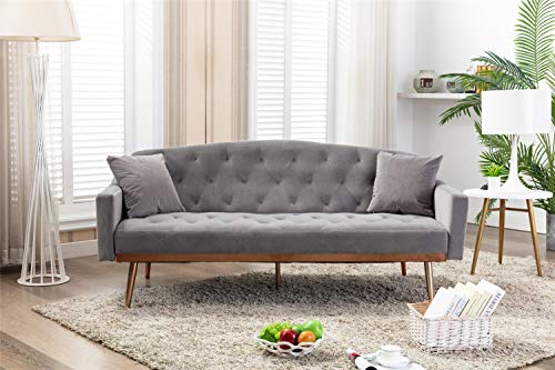 ONCIN Velvet Sofa, Accent Sofa Loveseat Sleeper Couch Rose Gold Metal Feet with 2 Pillows for Living Room, Bedroom (Gray), Grey, 70‘’