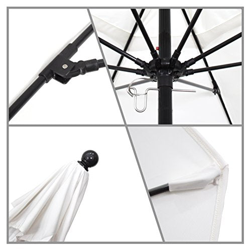 California Umbrella 7.5' Round 100% Fiberglass Frame Umbrella, Push Lift, Black Pole, Sunbrella Black Fabric