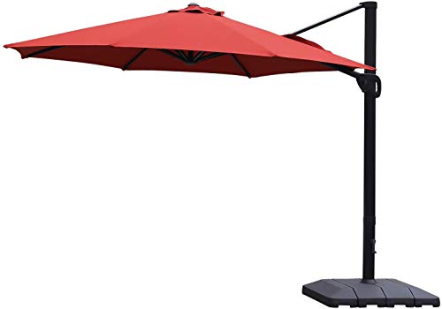 Aok Garden Outdoor Umbrella Cantilever 11 FT Patio Offset Market Hanging Umbrella with Heavy Duty Base for Deck Pool and Backyard, Red