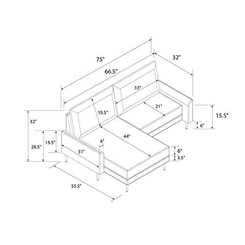 CosmoLiving by Cosmopolitan Francis Upholstered Sofa Sectional, Light Gray
