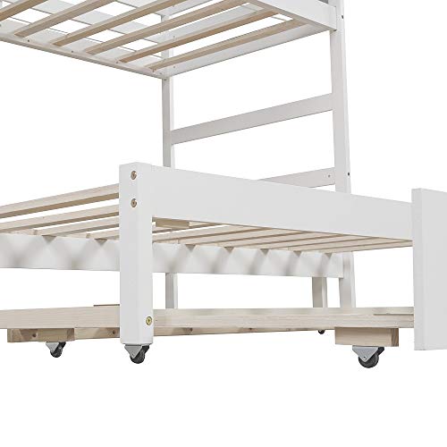 Twin Over King Bunk Beds with Trundle and Storage Drawers Bunk Beds Twin Over Twin Pull-Out Trundle Bunk Beds, Solid Wood, No Box Spring Needed